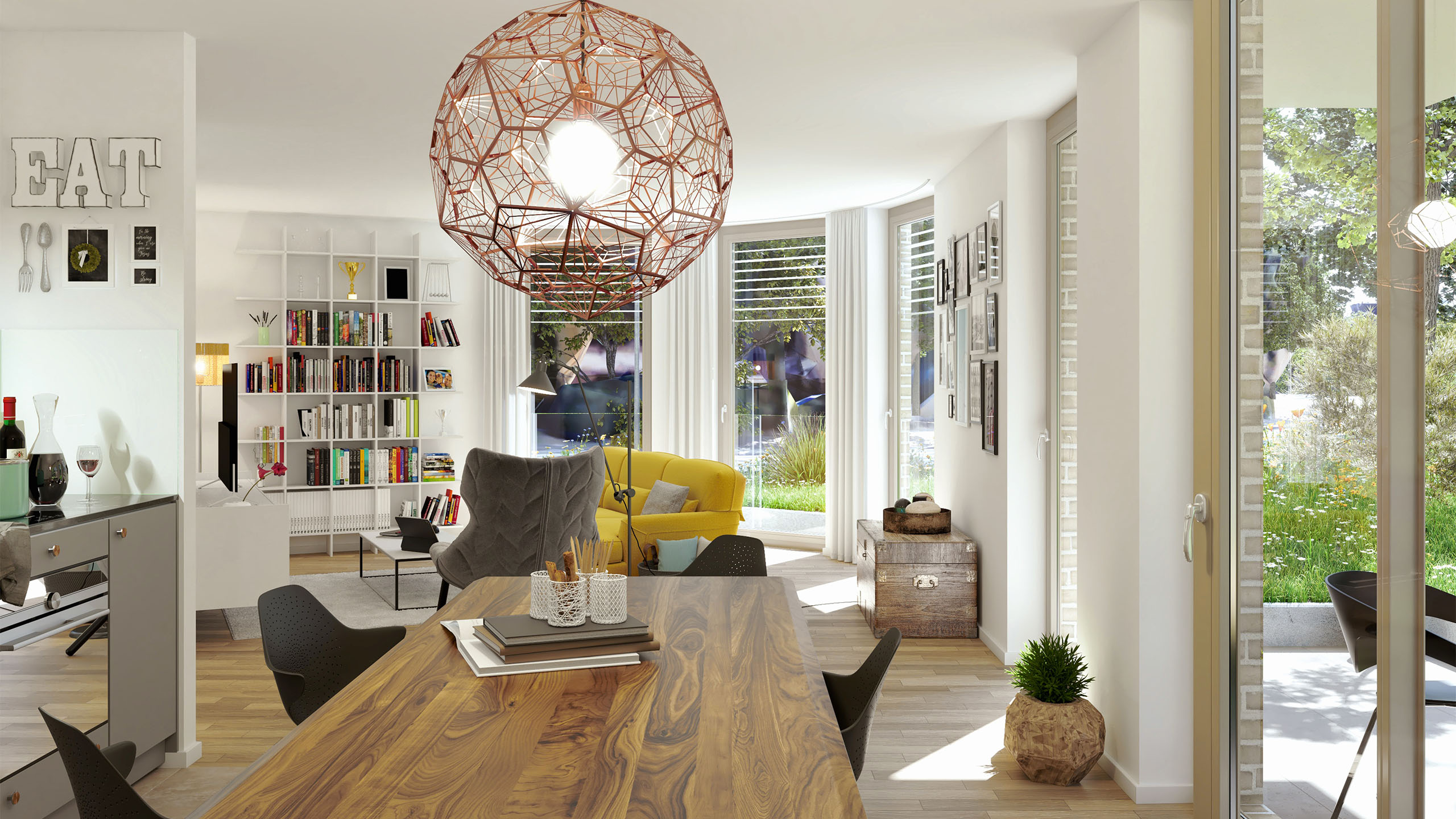 Beispielhafte Innenraumeinrichtung der 4-Zimmer WHG GreenONE/L 0.6 (EG)